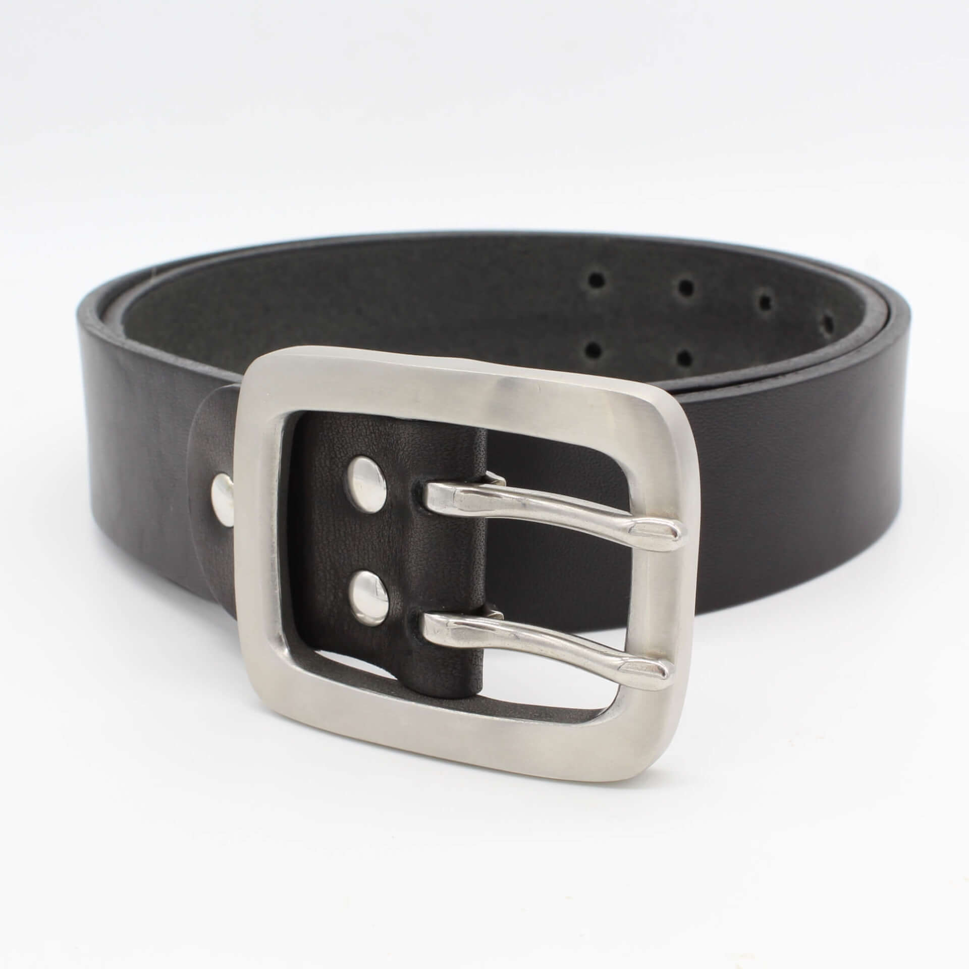 Doppeldorngürtel Schwarz Edelstahlschnalle Herren Ledergürtel 4cm