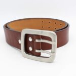 Herrengürtel Doppeldorn Leder Braun Edelstahl Schnalle 4 cm